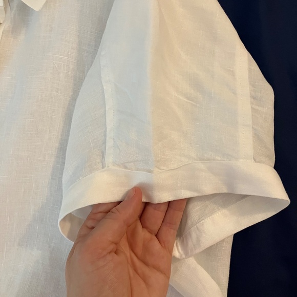 Tommy Bahama Linen White Cap Short Sleeve Women's L Blouse Button Up Shirt Top - Picture 4 of 10